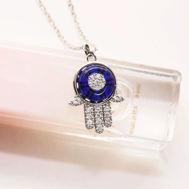 Necklace Alloy Microinlaid Zircon Eye Pendant Electroplating O Chain Unisex Minimalist - Image 4
