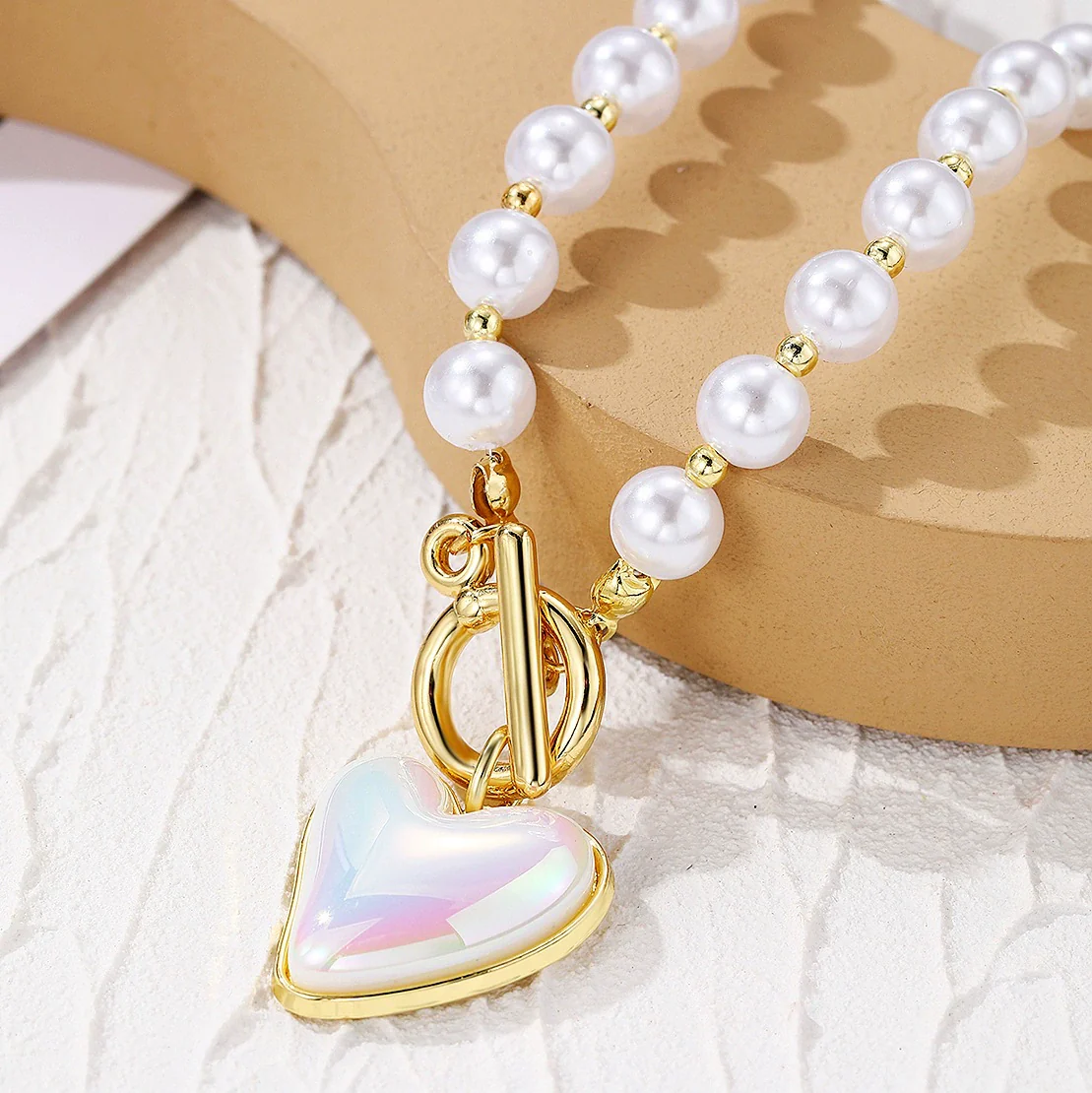 Necklace Alloy Pearl Heartshaped Electroplating Women's - Image 3