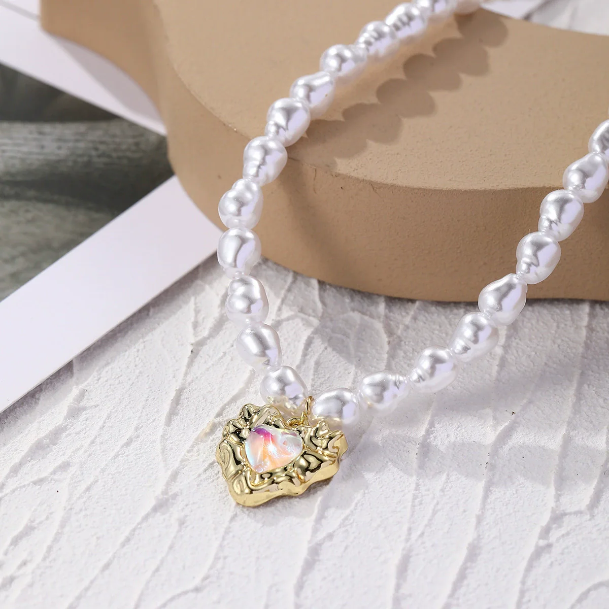 Necklace Alloy Pearl Heartshaped Electroplating Women's - Image 4