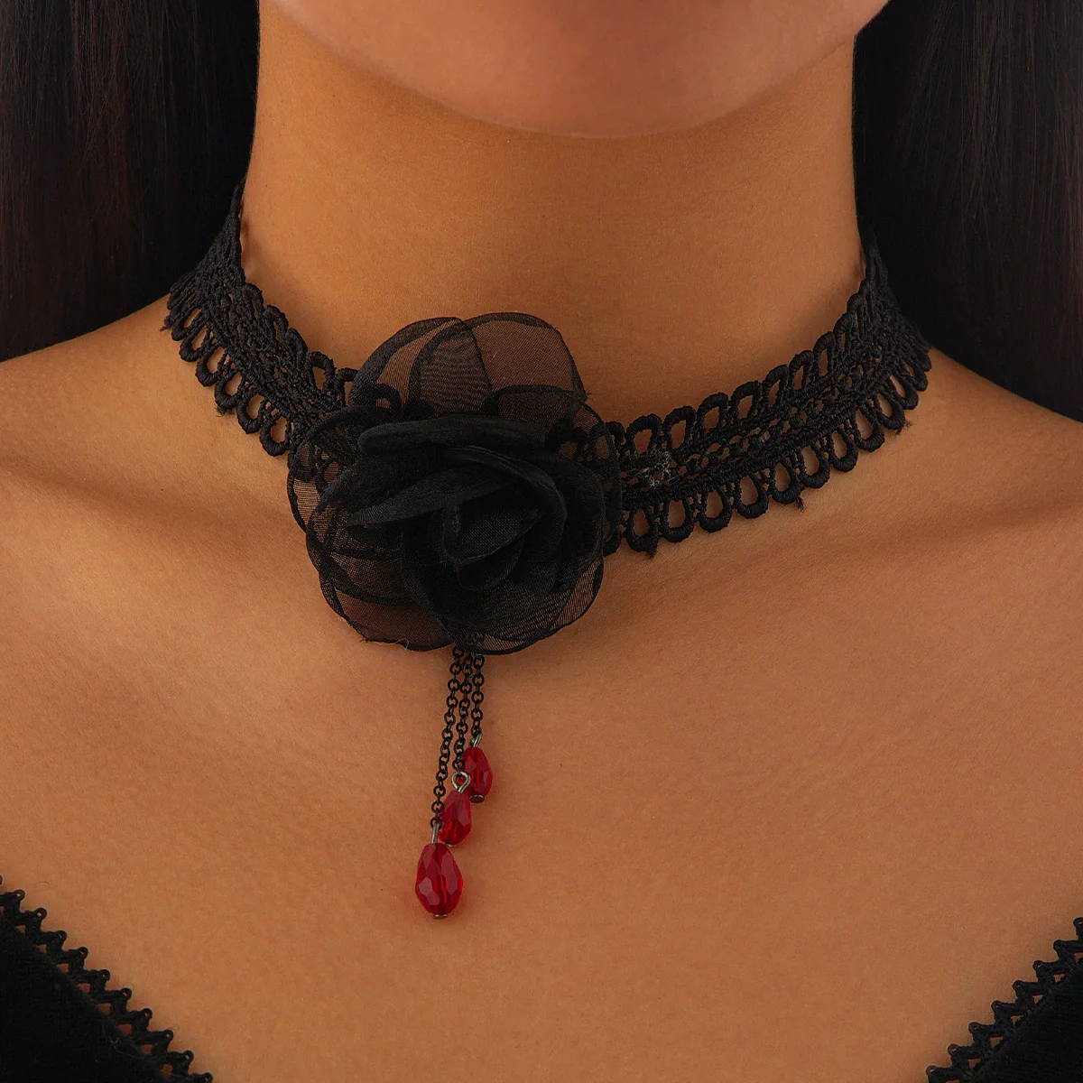 Necklace Alloy Pendant Lace Handmade Chain Dark Style Flower Star Pattern Gothic - Image 7