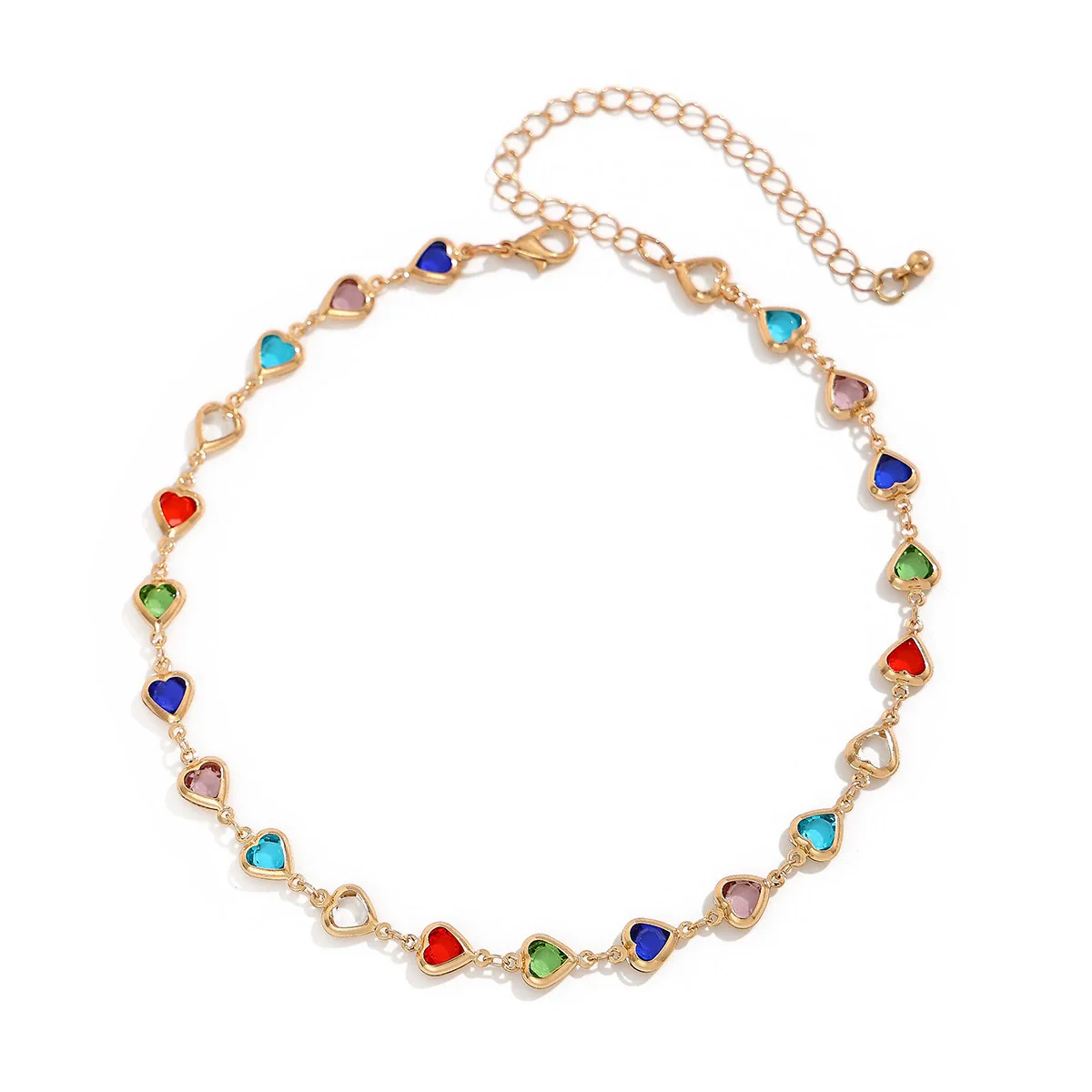 Necklace Artificial Crystal Clavicle Chain Square Peach Heart Geometric Vintage Style - Image 4