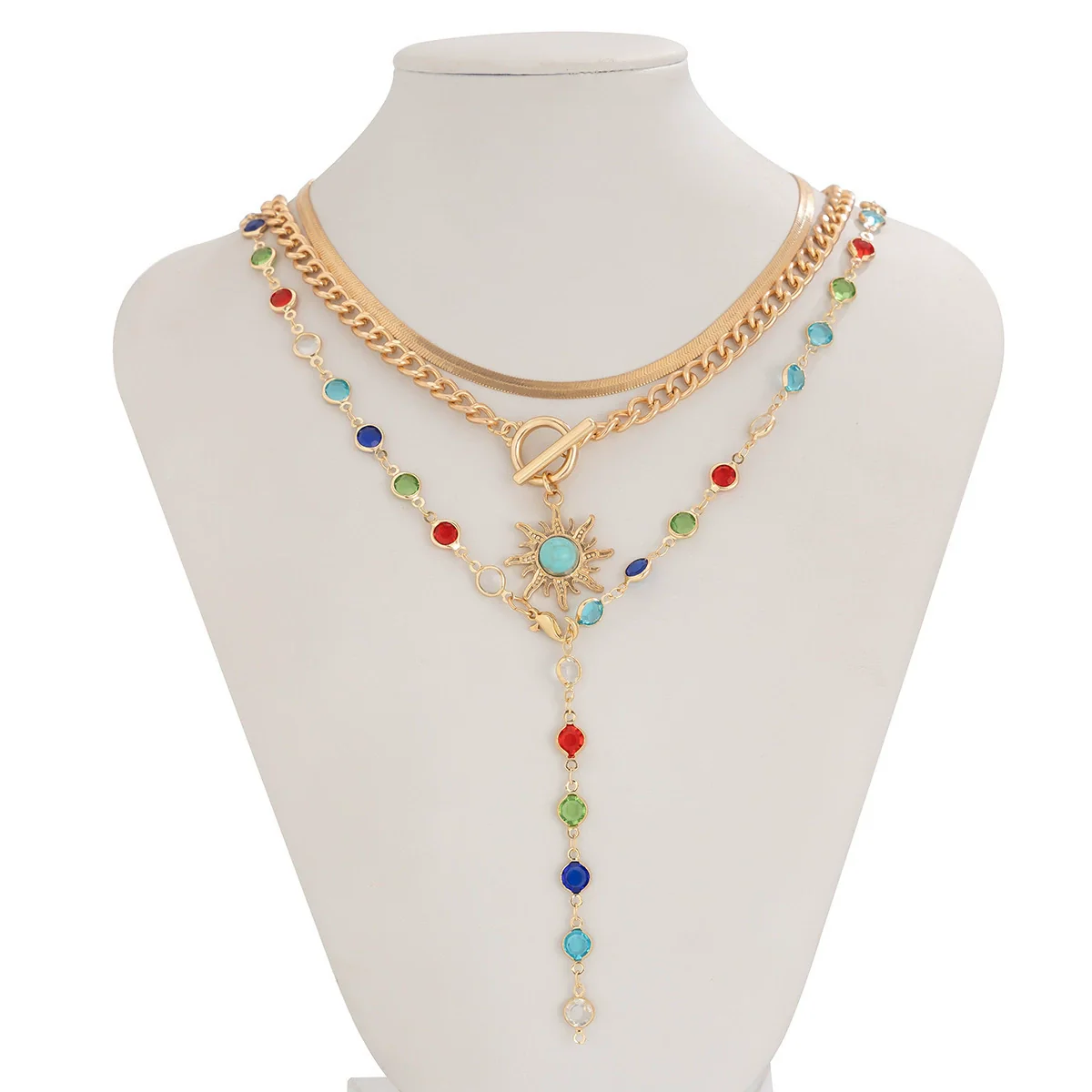 Necklace Artificial Crystal Snake Bone Chain Geometric Alloy Pendant Electroplating - Image 5