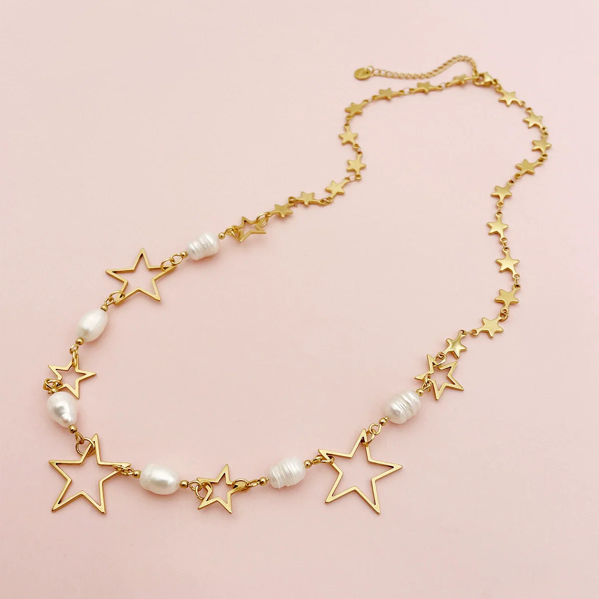 Necklace Baroque Pearl Beaded Fivepointed Star Hiphop Style Electroplated Jewelry - Image 3