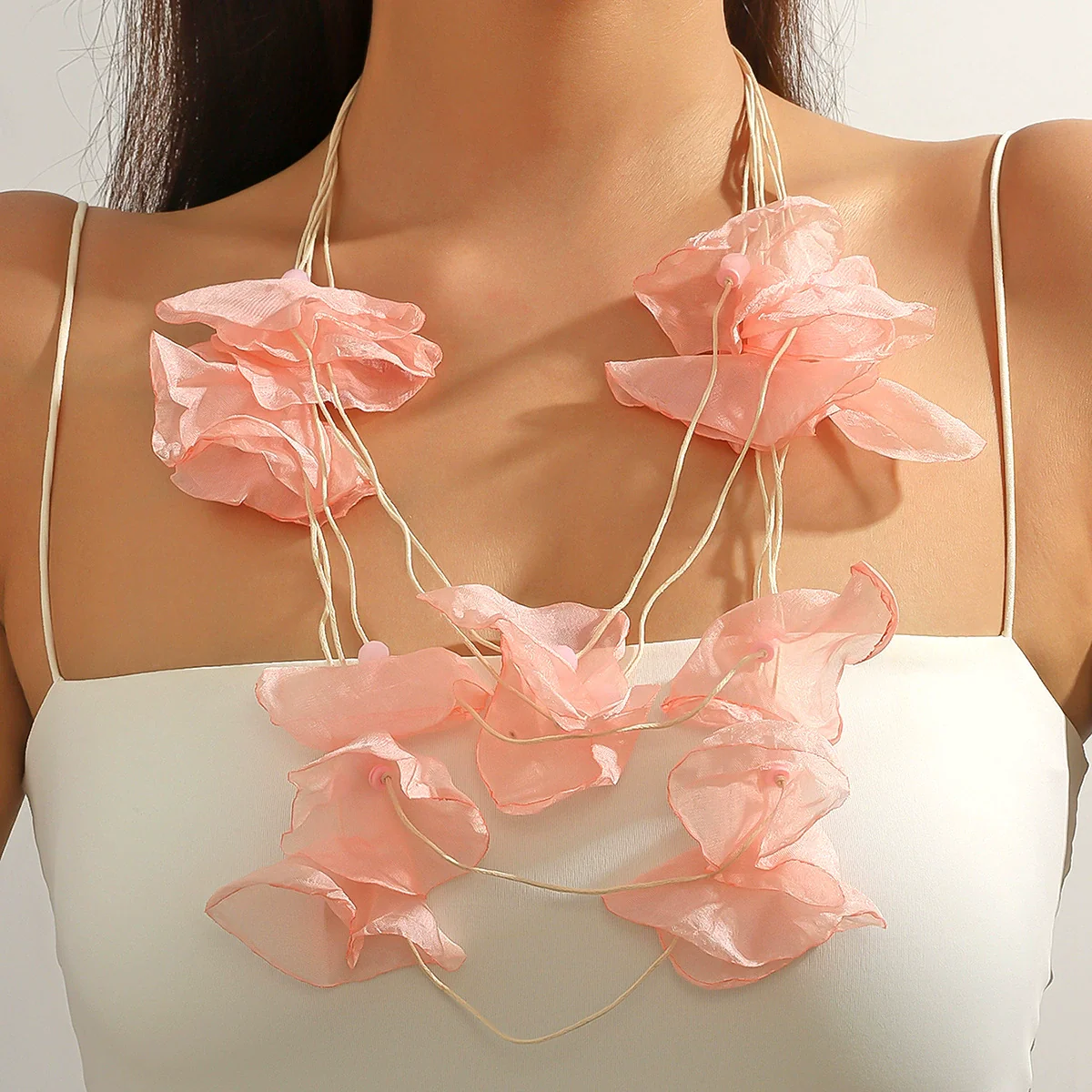 Necklace Cloth Crystal Geometric Pure Handmade Flower - Image 2