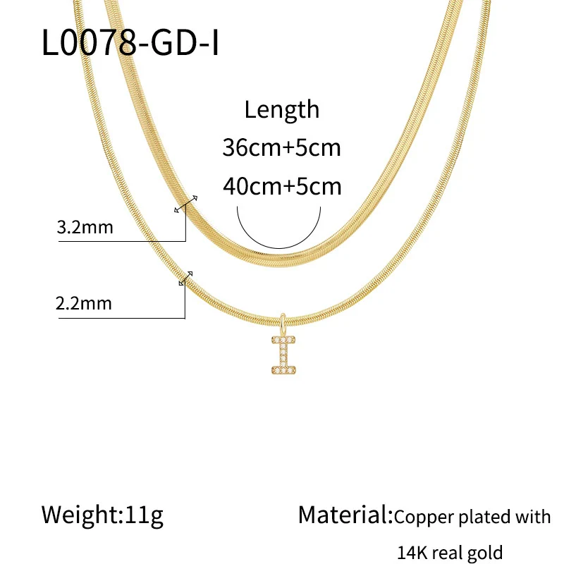 Necklace Copper Electroplated Double Layer Stacked Snake Bone Chain Letter Pattern Women - Image 14