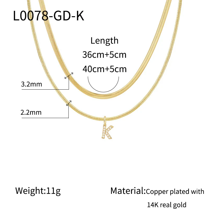 Necklace Copper Electroplated Double Layer Stacked Snake Bone Chain Letter Pattern Women - Image 16