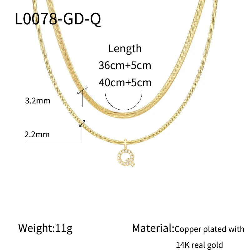 Necklace Copper Electroplated Double Layer Stacked Snake Bone Chain Letter Pattern Women - Image 22