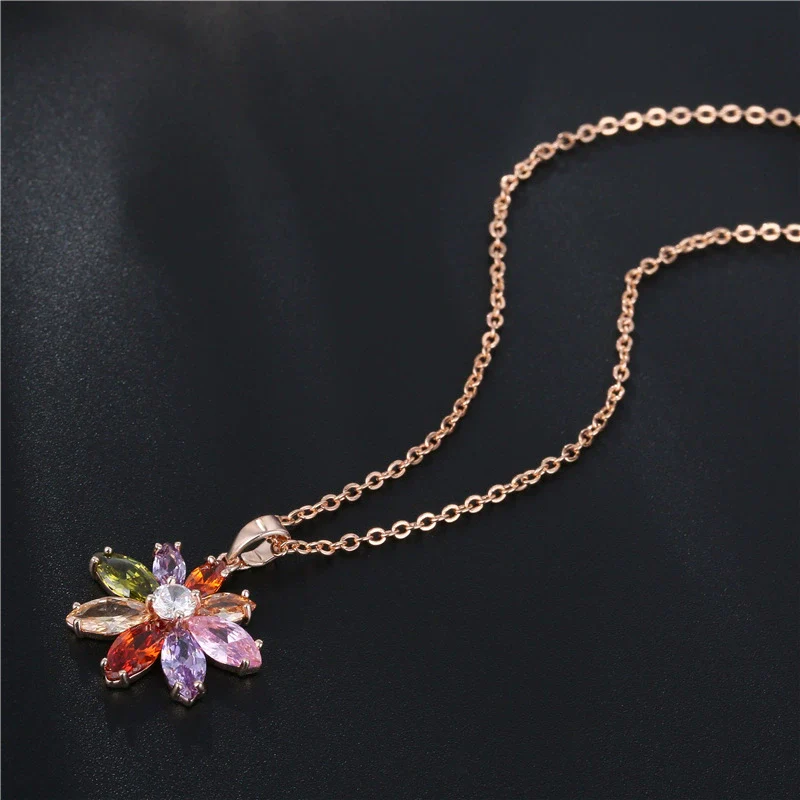 Necklace Copper Electroplating Flowers Design Female Cold Style Pendant Necklace - Image 2