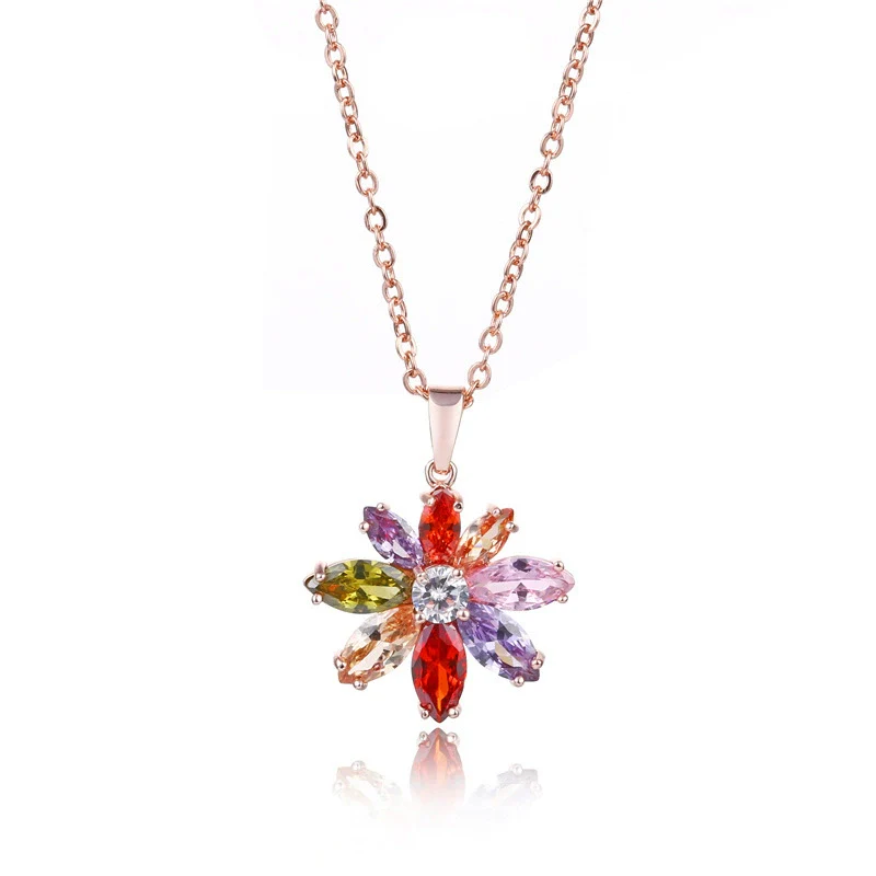 Necklace Copper Electroplating Flowers Design Female Cold Style Pendant Necklace - Image 6
