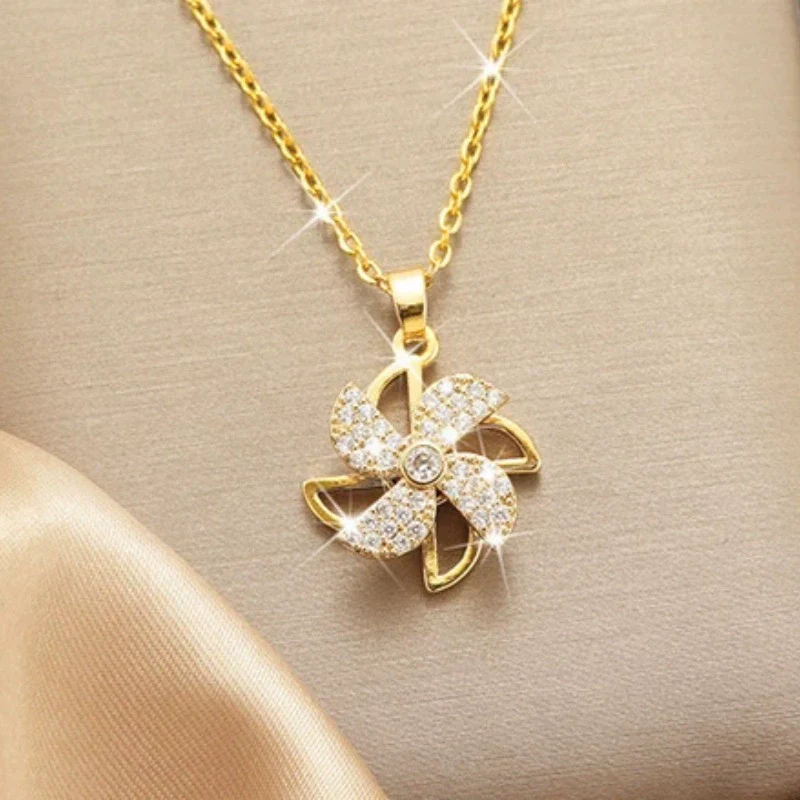 Necklace Copper Inlaid Zircon Four Leaf Clover Pendant With Titanium Steel Chain Electroplating Design For Women - Image 3