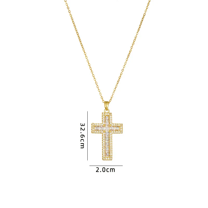 Necklace Copper Mixed Gem Inlay Geometric Cross Electroplating - Image 10