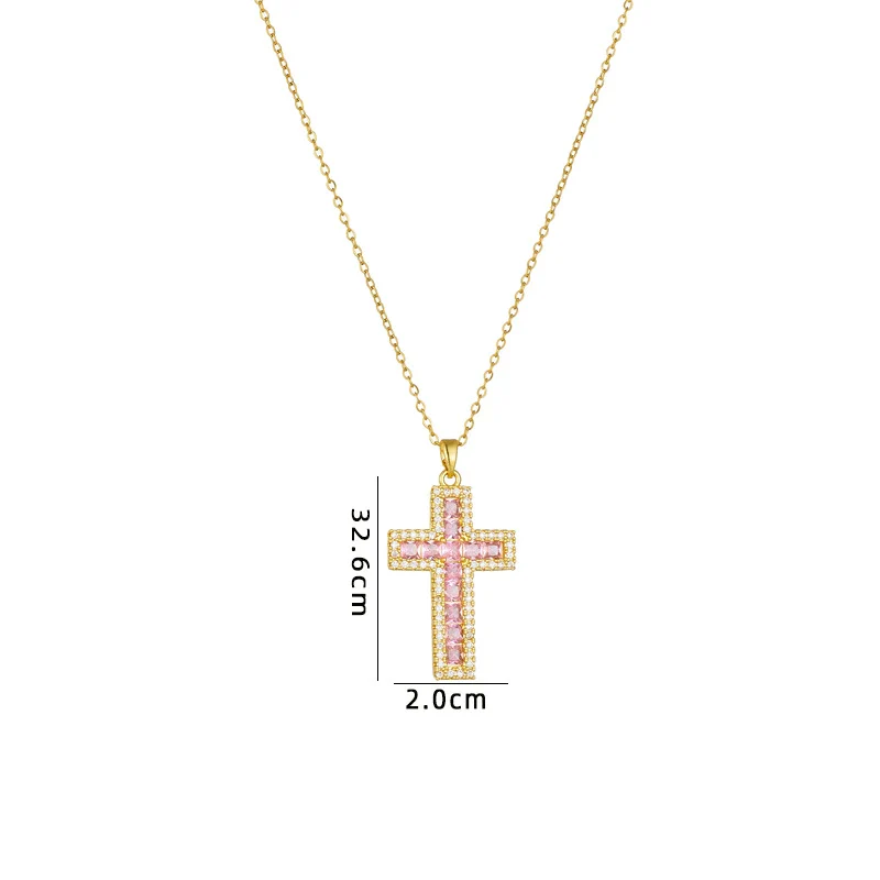 Necklace Copper Mixed Gem Inlay Geometric Cross Electroplating - Image 5