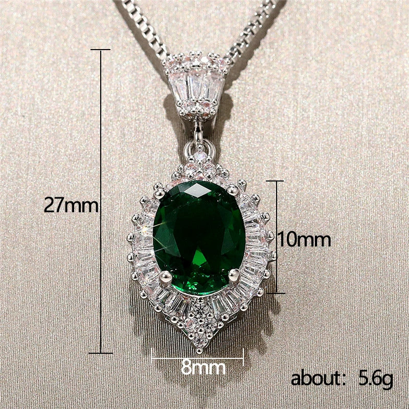 Necklace Copper Mixed Gem Inlay Geometric Retro Elegant Emerald Zircon Box Chain - Image 5