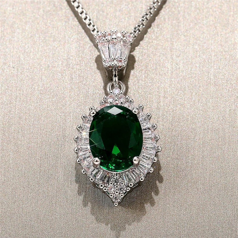 Necklace Copper Mixed Gem Inlay Geometric Retro Elegant Emerald Zircon Box Chain - Image 6