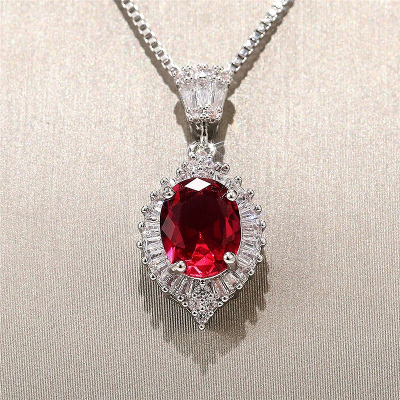 Necklace Copper Mixed Gem Inlay Geometric Retro Elegant Emerald Zircon Box Chain - Image 7
