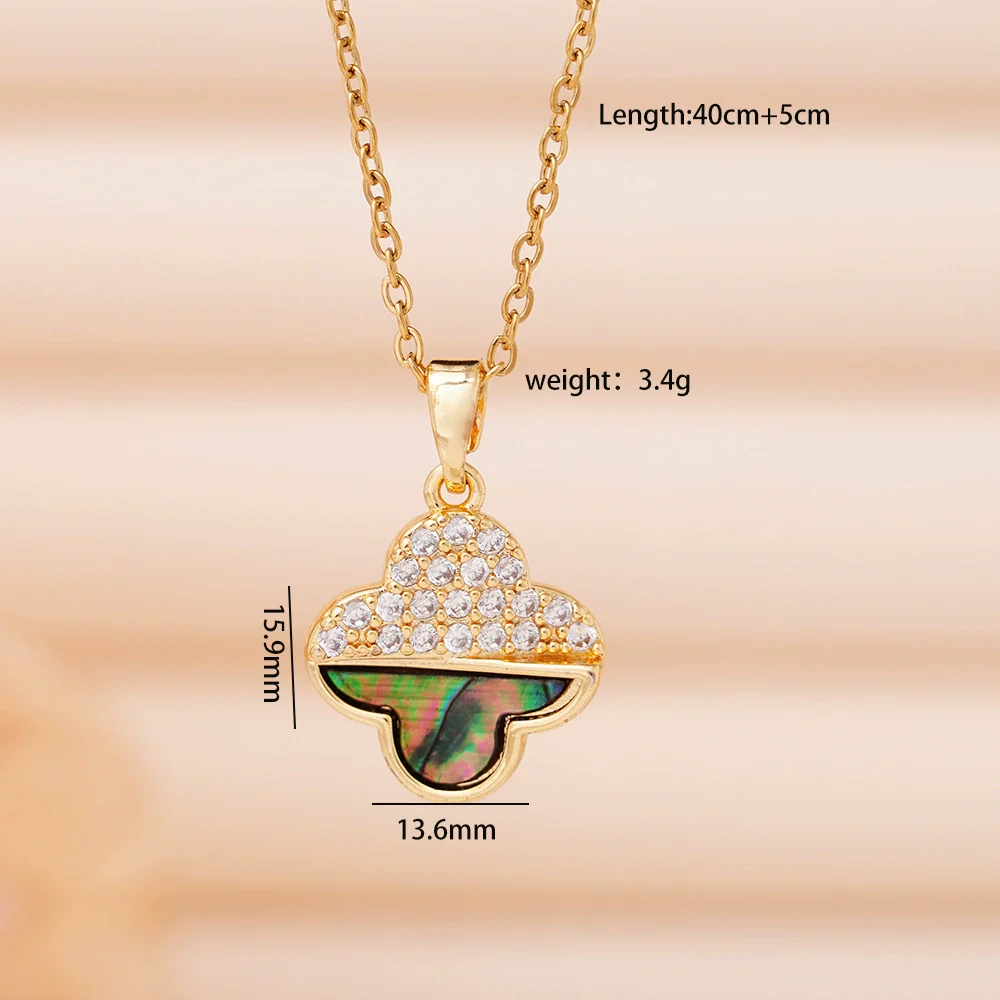 Necklace Copper Mixed Gemstone Inlay Geometric Four Leaf Clover Electroplating For Women - Image 12