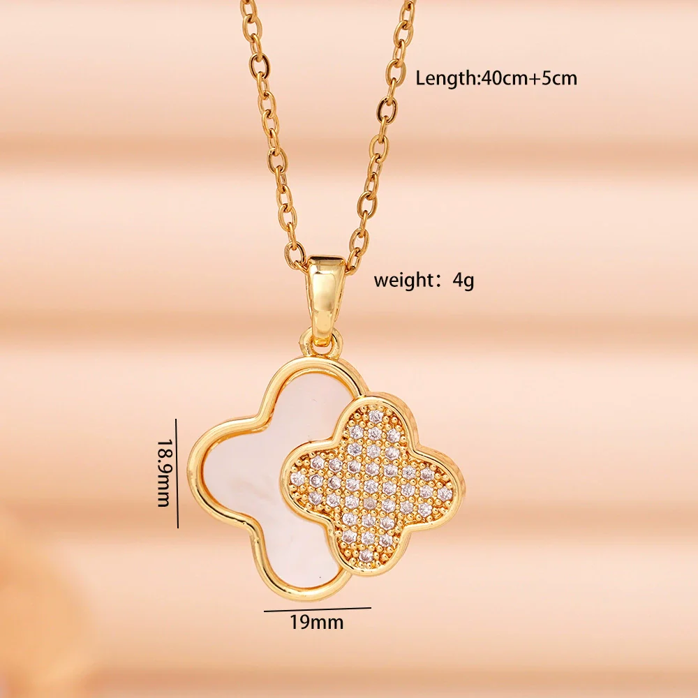 Necklace Copper Mixed Gemstone Inlay Geometric Four Leaf Clover Electroplating For Women - Image 9