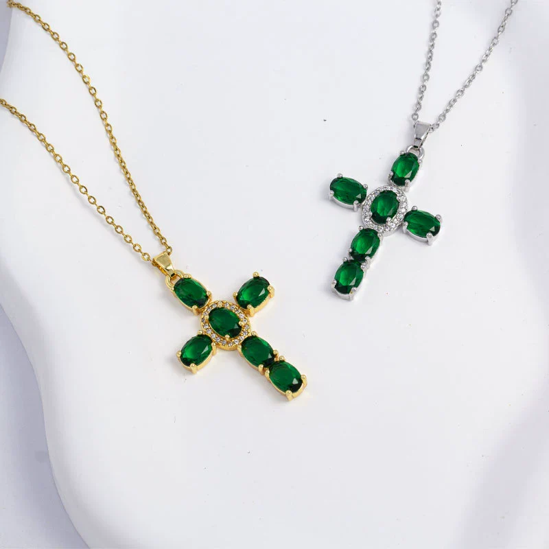 Necklace Copper Titanium Steel Electroplated Mixed Gemstone Pendant Simple O Word Chain Jewelry For Women - Image 4