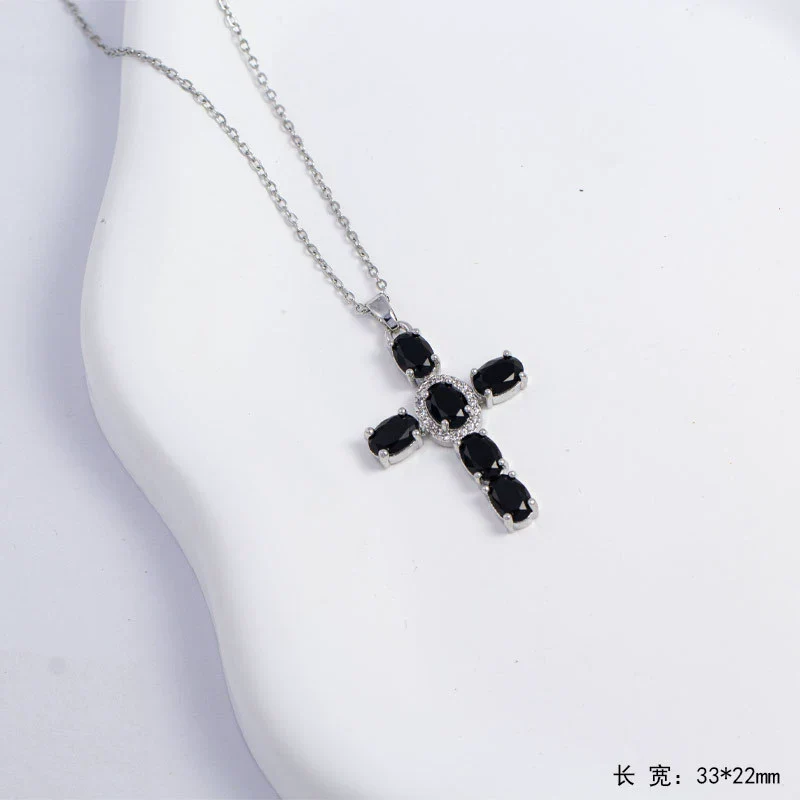 Necklace Copper Titanium Steel Electroplated Mixed Gemstone Pendant Simple O Word Chain Jewelry For Women - Image 7
