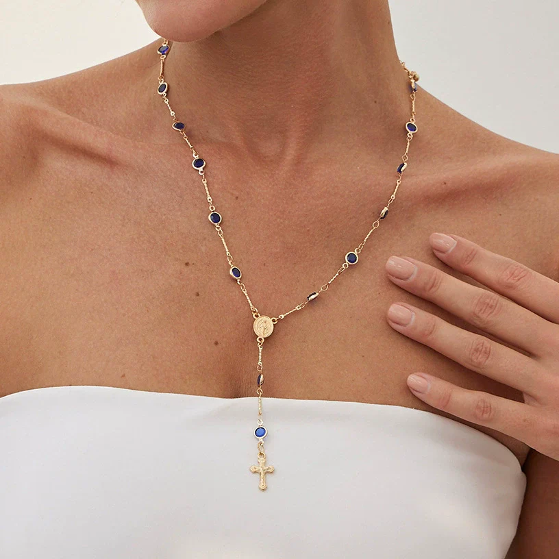Necklace Crystal Chain Alloy Geometric Cross Electroplating - Image 8