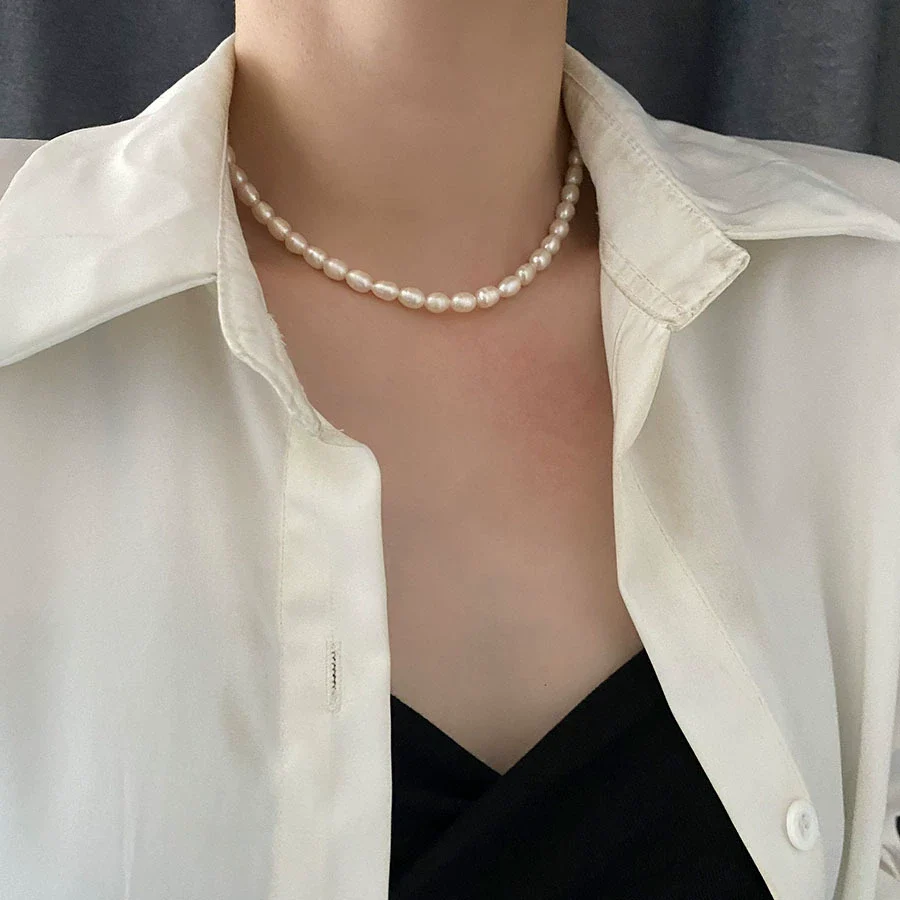 Necklace Freshwater Pearl Titanium Steel Geometric Light Luxury Electroplating Style - Image 4