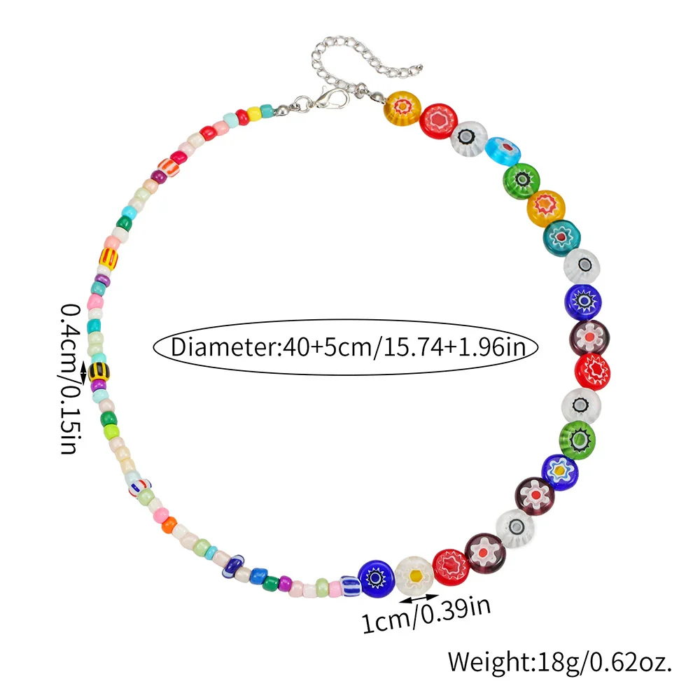 Necklace Glazed Rice Beads Alloy Geometric Handmade For Women - Image 5