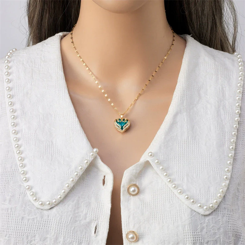 Necklace Heart Shape Copper Mixed Gem Inlay Electroplating For Women - Image 4
