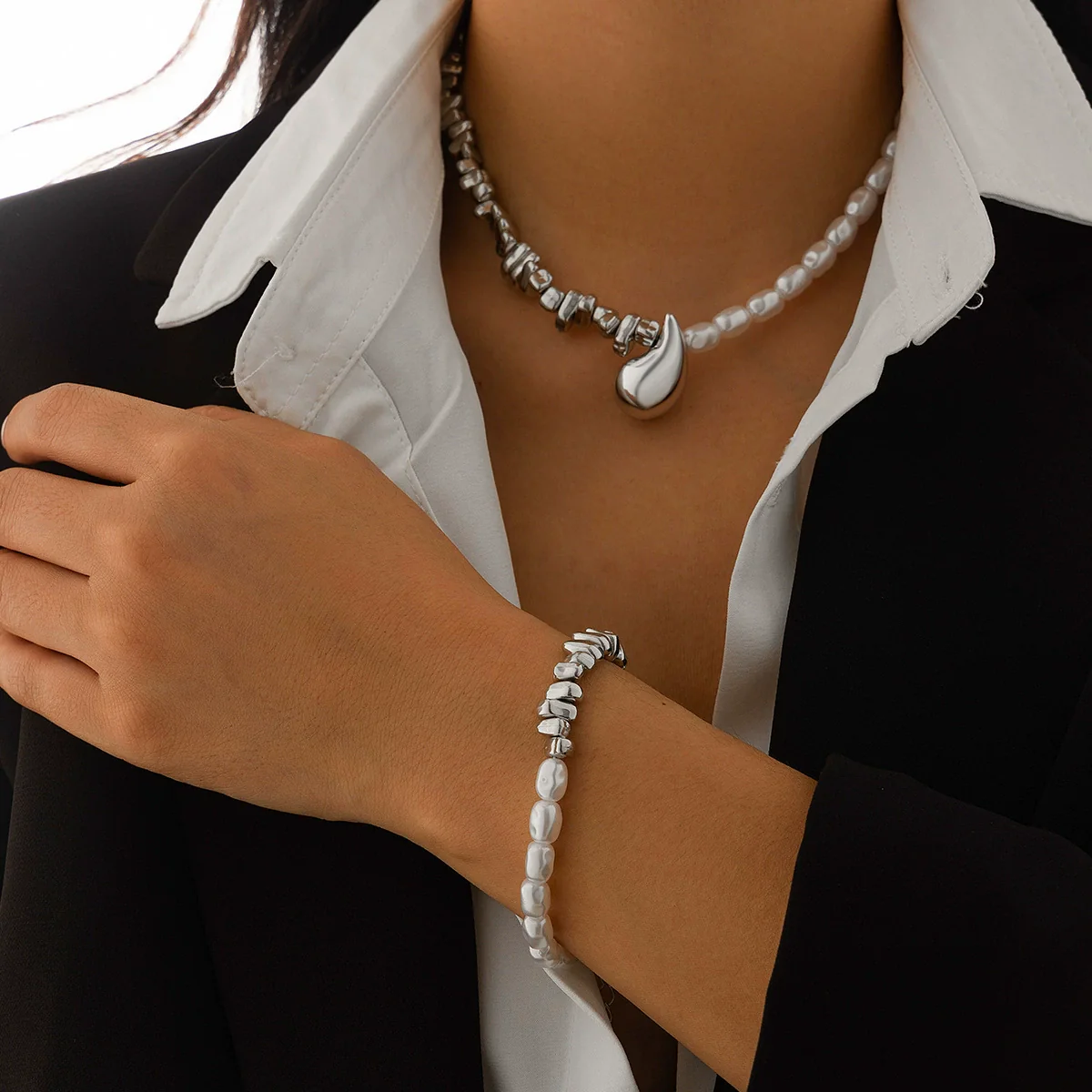 Necklace Imitation Pearl Alloy Geometric Irregular Electroplating For Women - Image 3