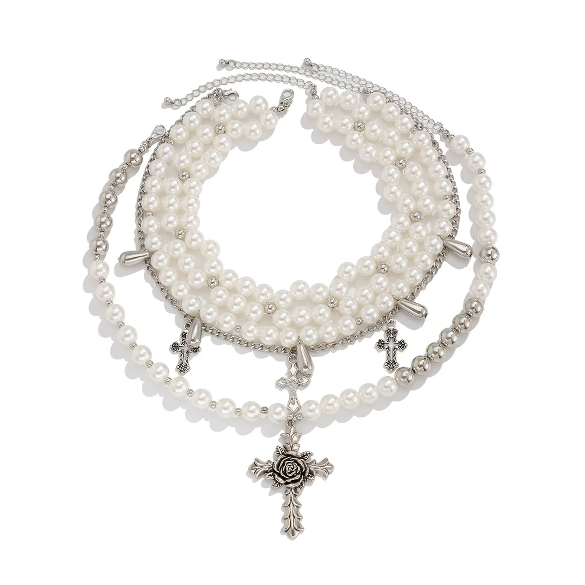 Necklace Imitation Pearl Alloy Geometric Pattern Electroplating Ball Chain Women's Hiphop Punk Retro - Image 5