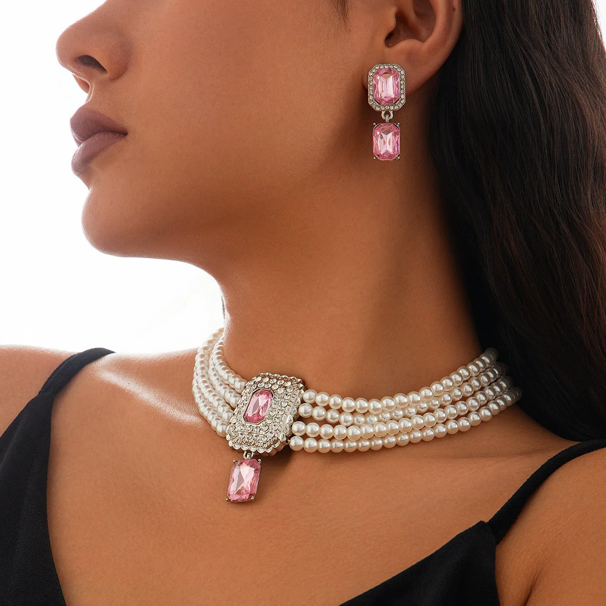Necklace Imitation Pearl Artificial Crystal Geometric Retro Style - Image 10