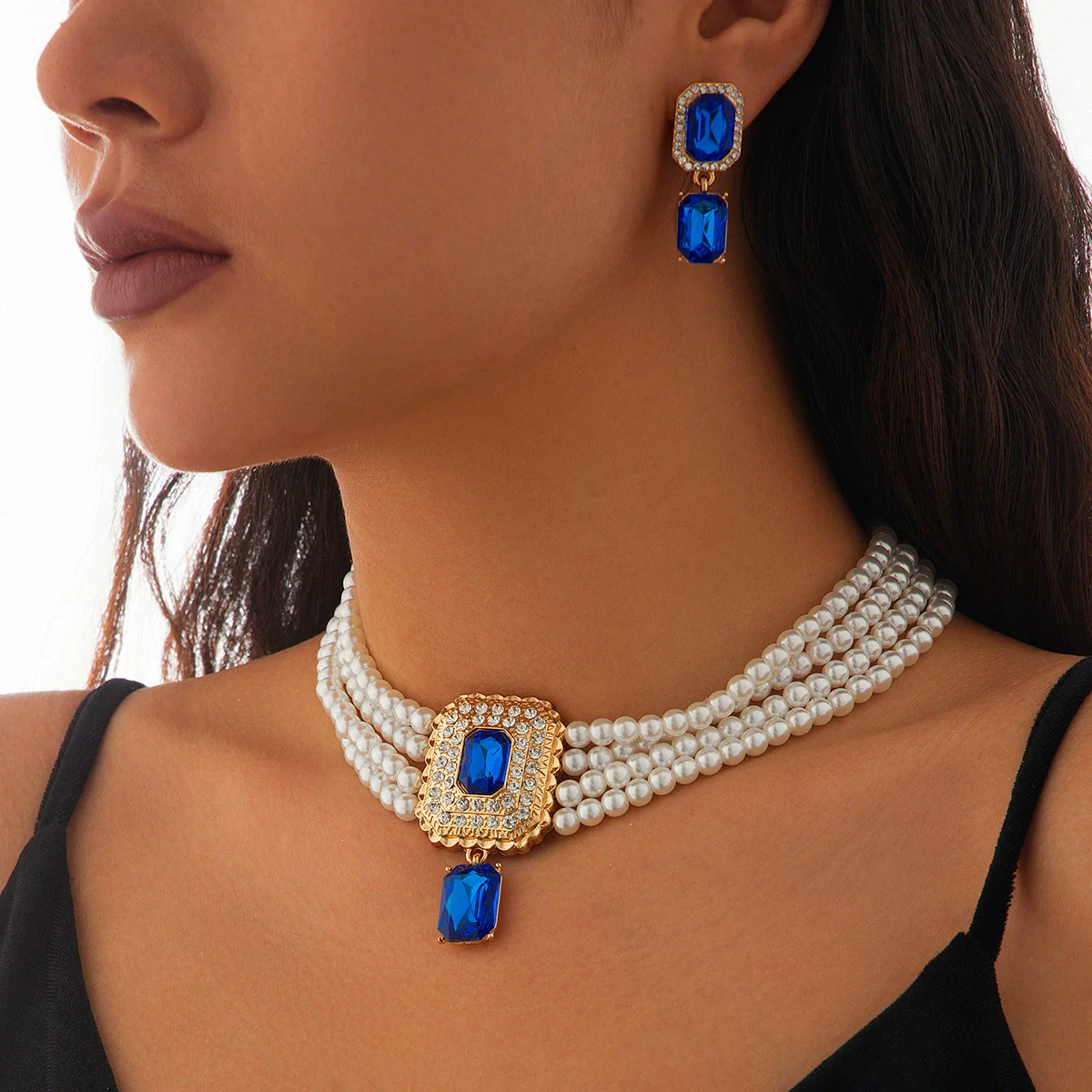 Necklace Imitation Pearl Artificial Crystal Geometric Retro Style - Image 2