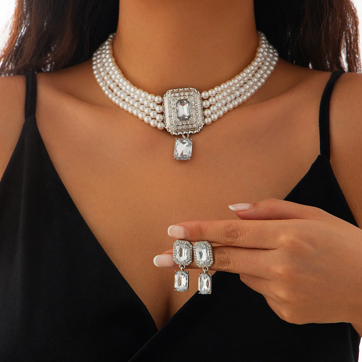 Necklace Imitation Pearl Artificial Crystal Geometric Retro Style - Image 4