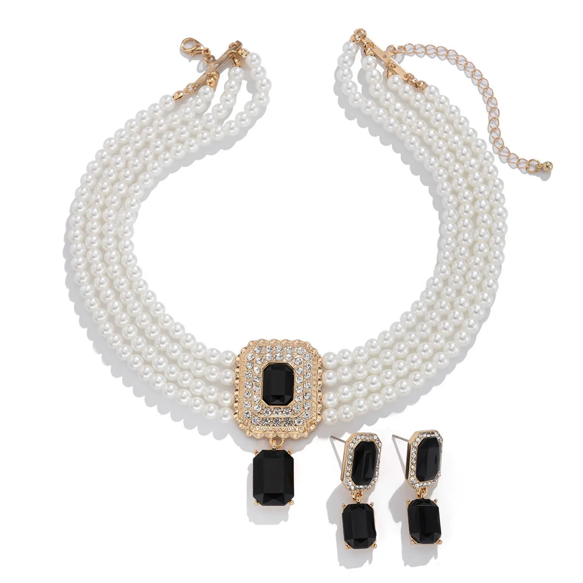 Necklace Imitation Pearl Artificial Crystal Geometric Retro Style - Image 5