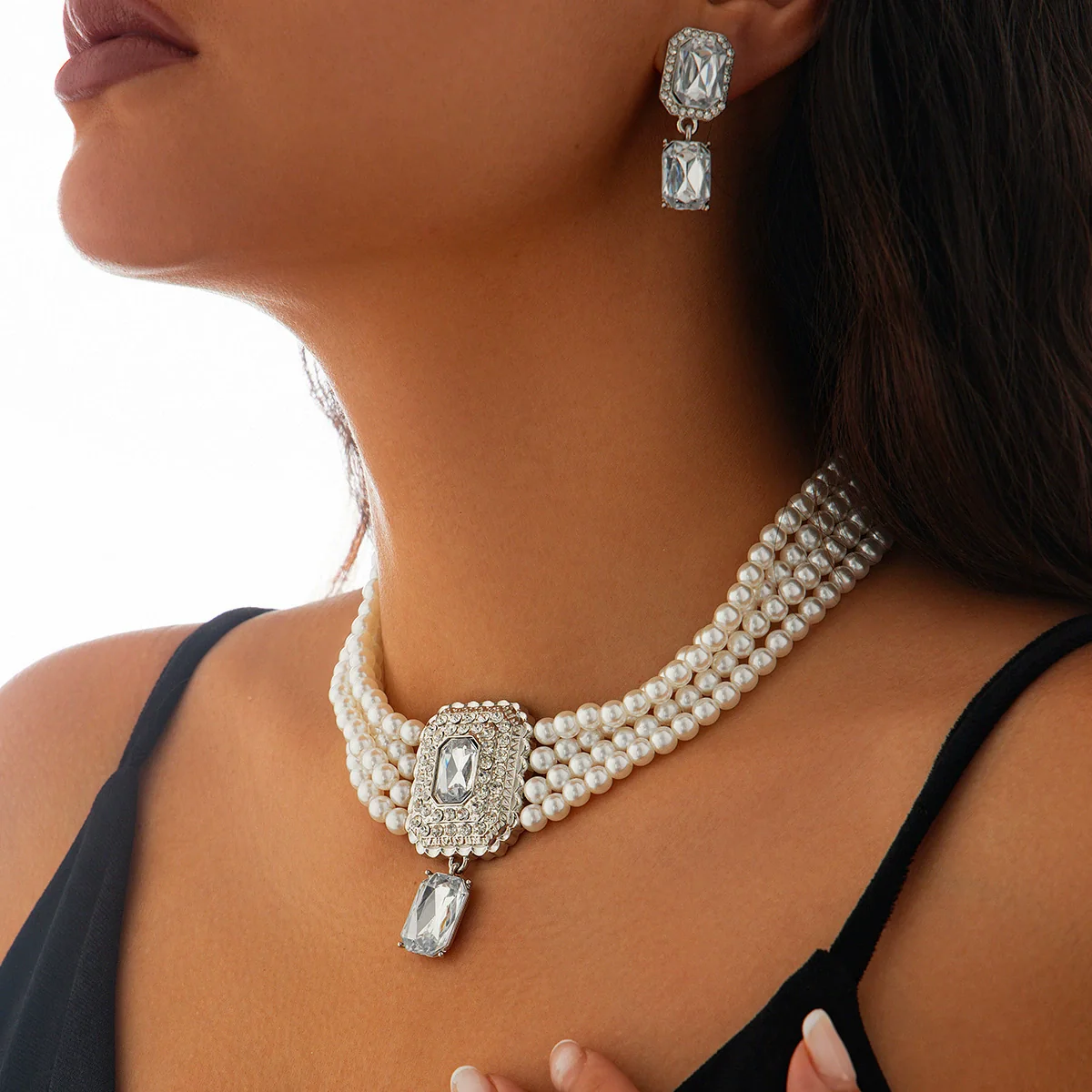 Necklace Imitation Pearl Artificial Crystal Geometric Retro Style - Image 9