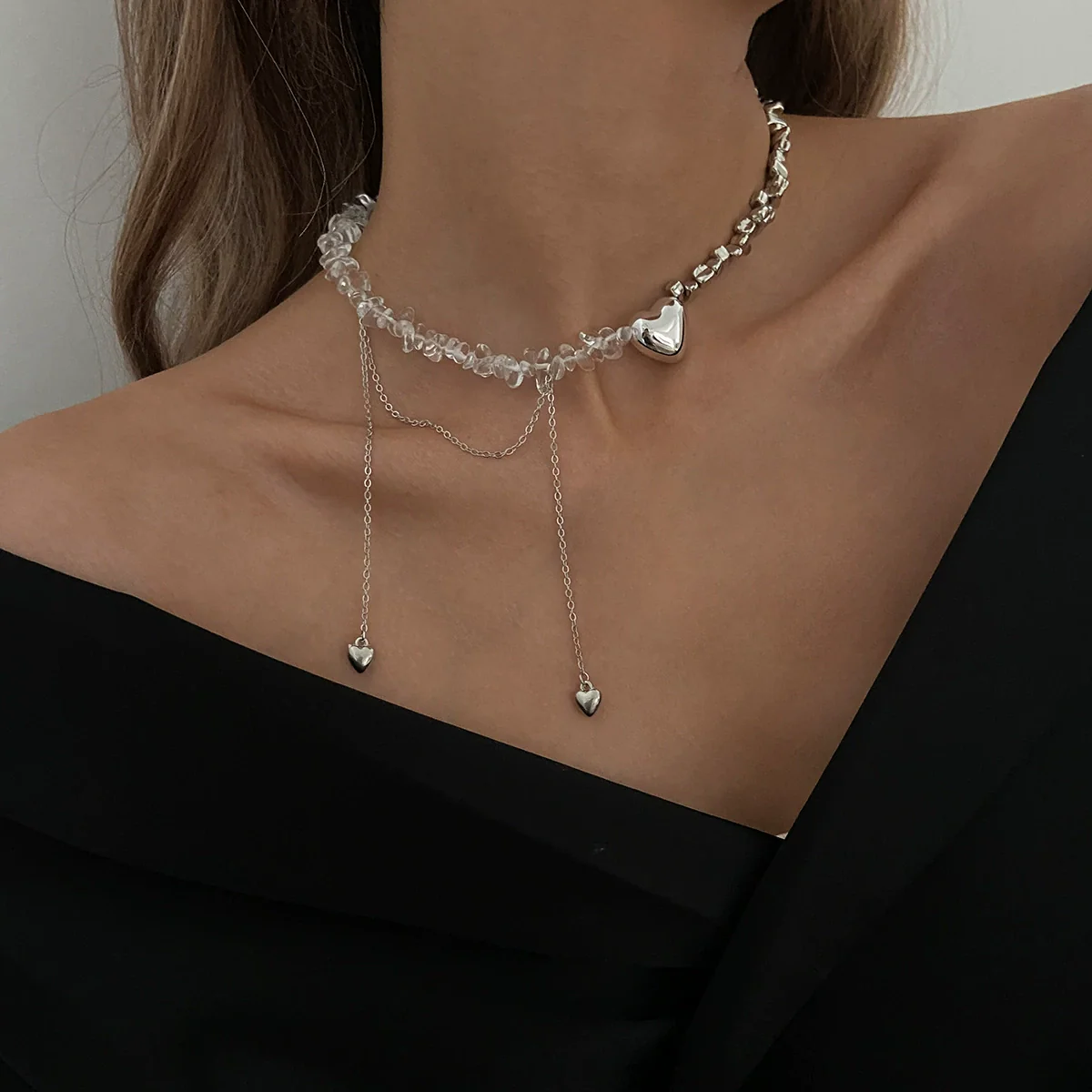 Necklace Imitation Pearl Chain Iron Alloy Heart Geometric Electroplating Women's - Image 10