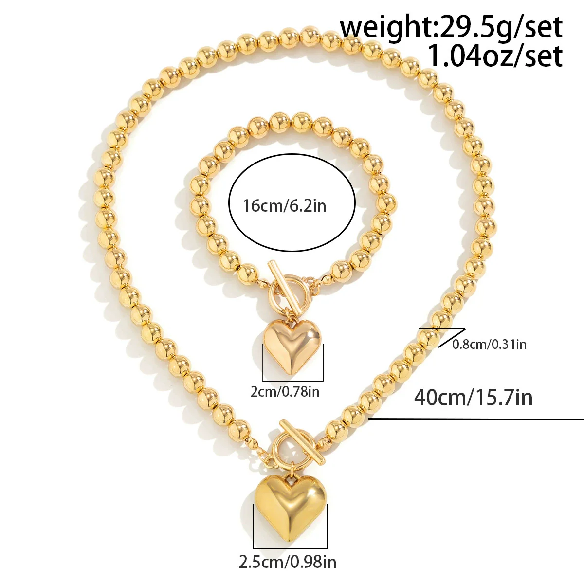 Necklace Imitation Pearl Geometric Round Bead Heart Shaped Electroplated Women's - Image 6