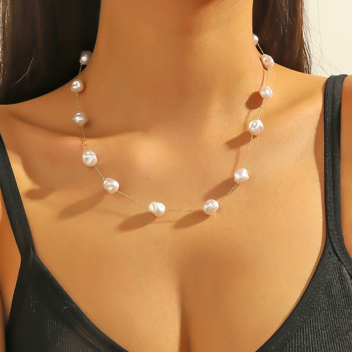 Necklace Imitation Pearl Geometric Simple Electroplating Women's
