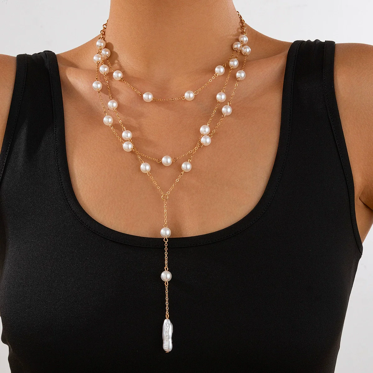 Necklace Imitation Pearl Geometric Style Electroplating