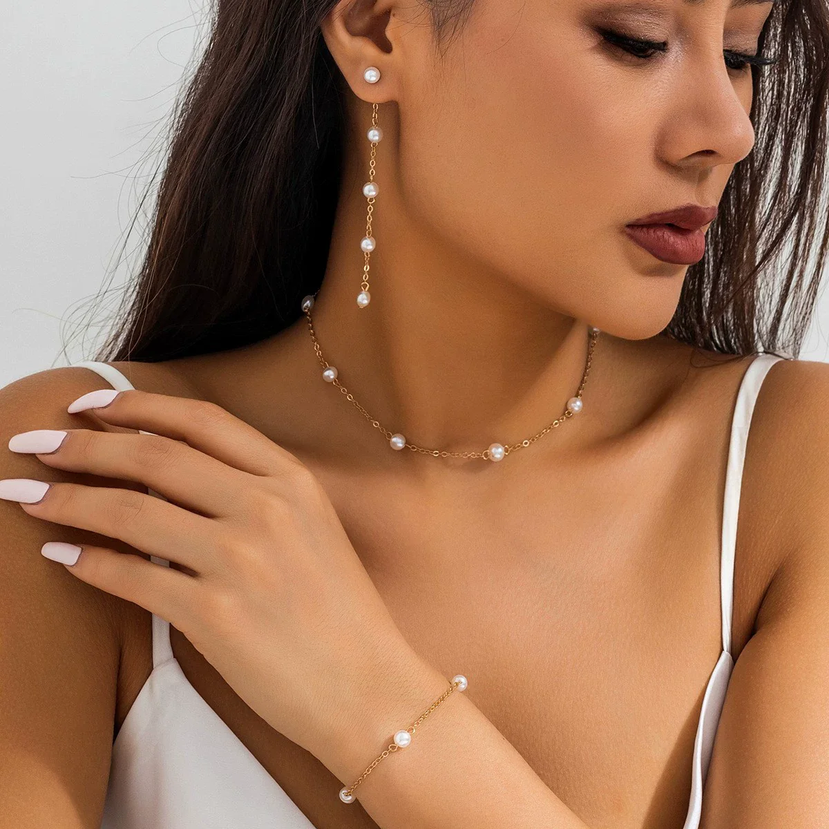 Necklace Imitation Pearl Geometric Style Electroplating - Image 3