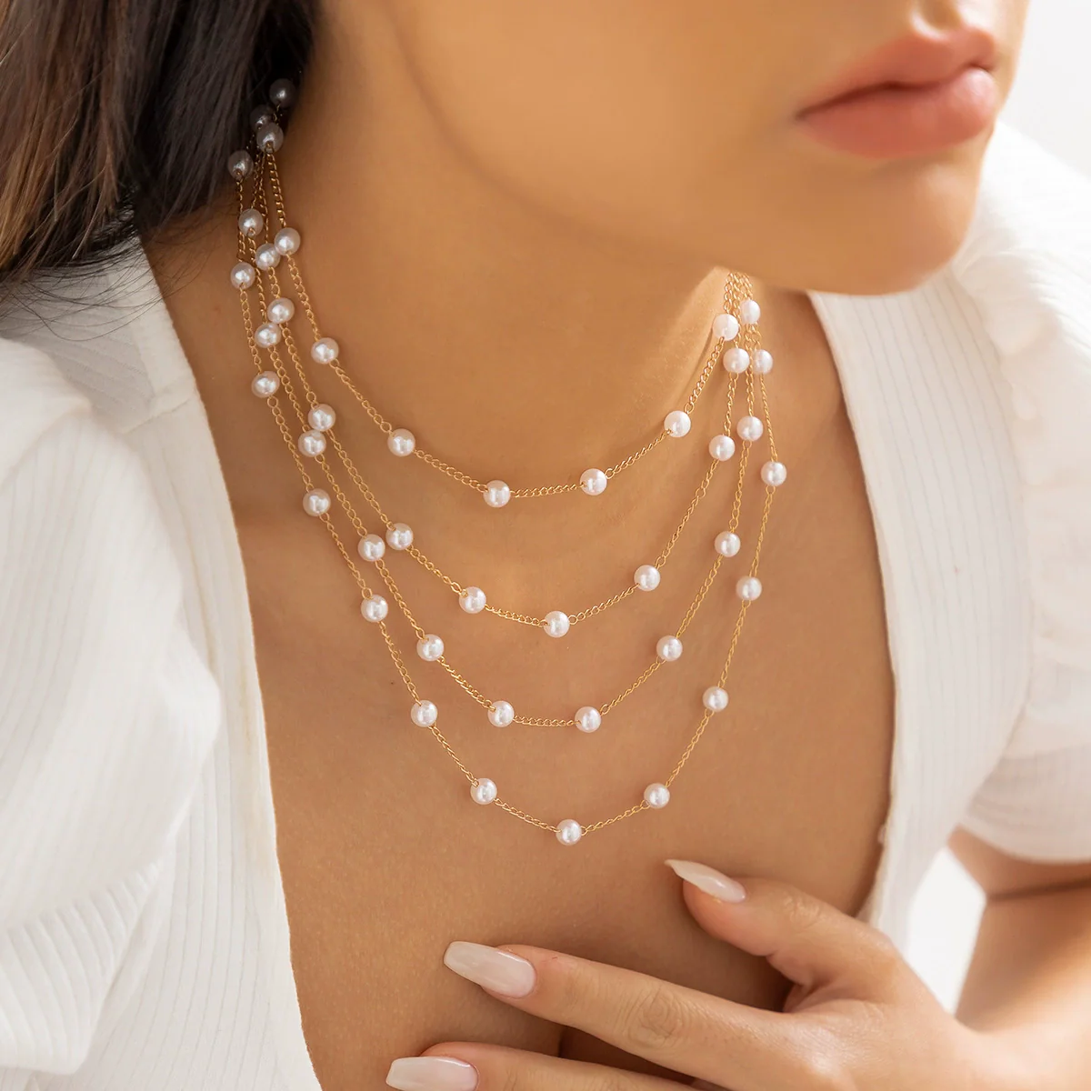Necklace Imitation Pearl Geometric Style Electroplating - Image 7