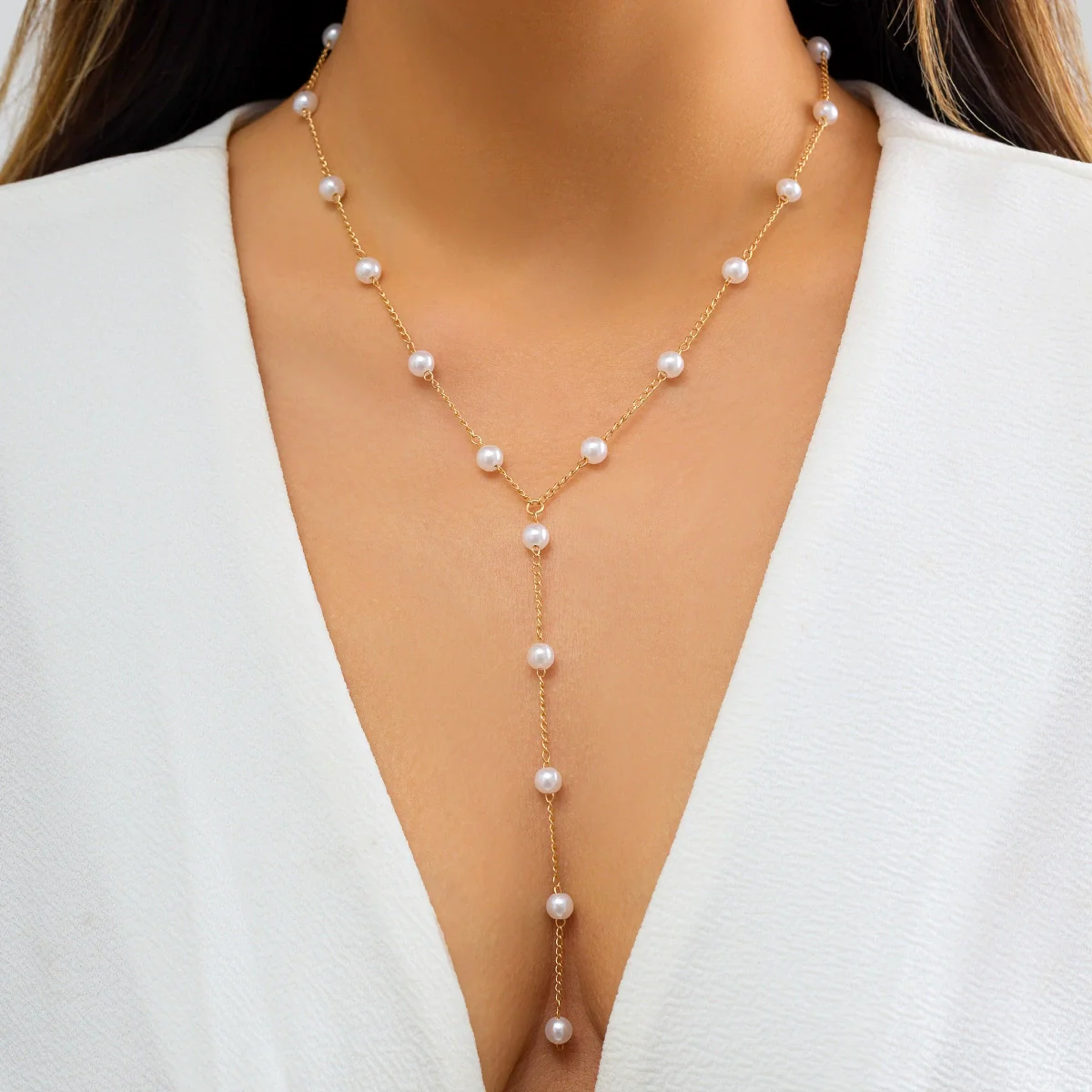 Necklace Imitation Pearl Geometric Style Electroplating - Image 8