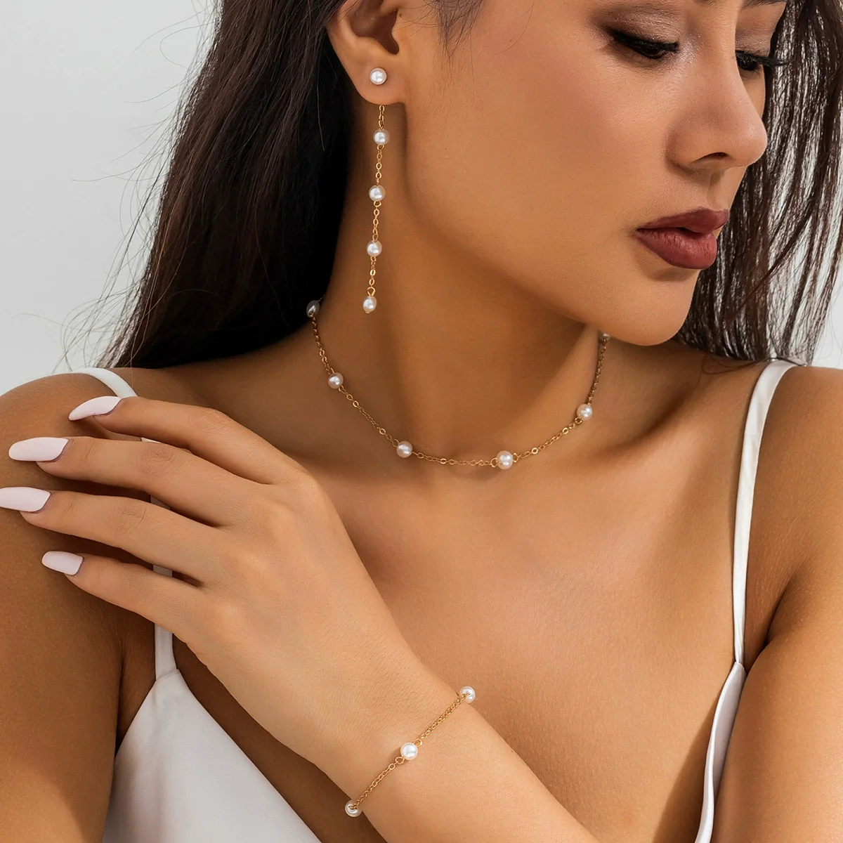Necklace Imitation Pearl Geometric Style Electroplating - Image 9