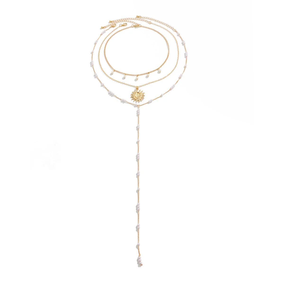 Necklace Imitation Pearl Metal Geometric Sunflower Pendant Electroplating Women's - Image 5