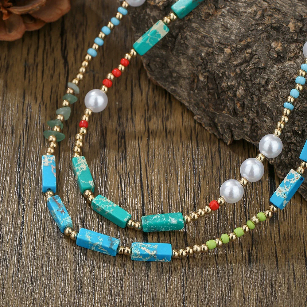 Necklace Imitation Pearl Rice Beads Imperial Stone Geometric Handmade - Image 3