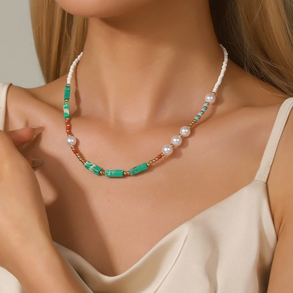 Necklace Imitation Pearl Rice Beads Imperial Stone Geometric Handmade - Image 4