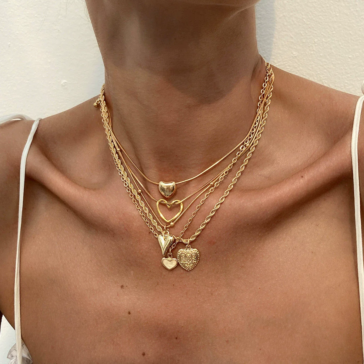 Necklace Iron Chain Alloy Heart Shape Geometric Electroplating For Women - Image 3