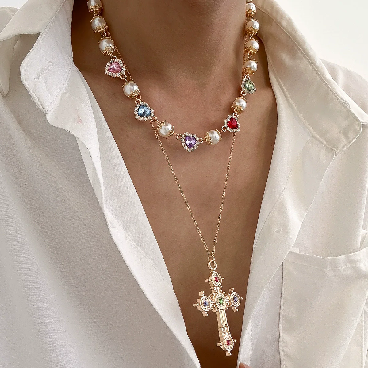 Necklace Iron Zinc Alloy Alloy Heart Geometric Shaped Set With Diamonds Clavicle Chain For Women - Image 10