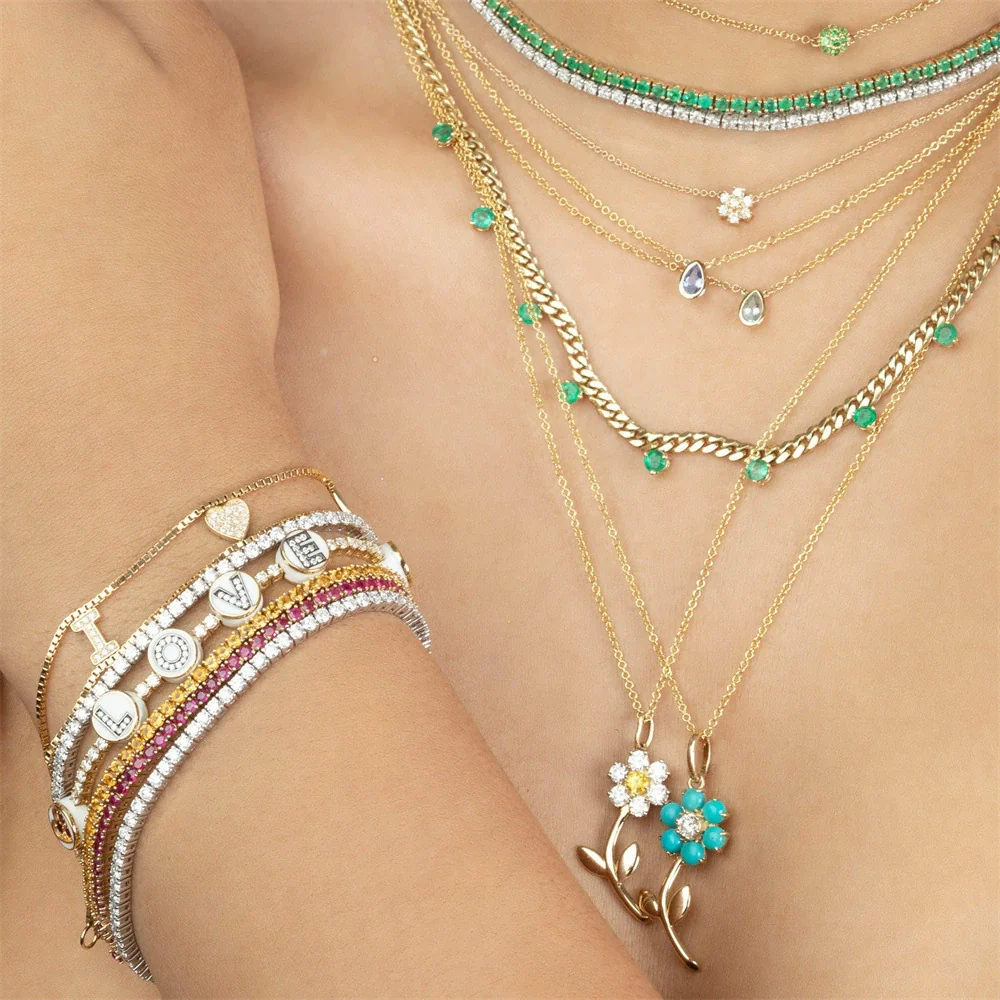 Necklace Jewelry Cute Flower Copper Mixed Gemstone Inlaid Zirconia Female Niche Creative