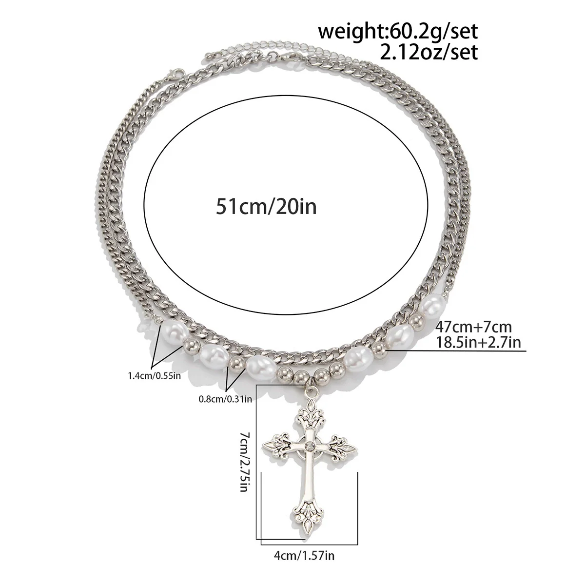 Necklace Men's Hiphop Imitation Pearl Cross Titanium Steel Alloy Geometric Handmade Jewelry - Image 6