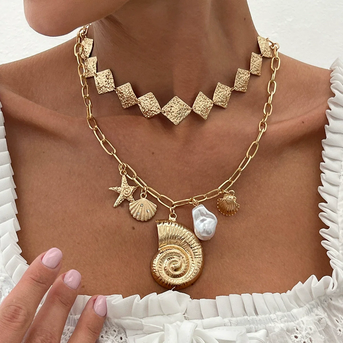 Necklace Metal Alloy Imitation Pearl Iron Sheet Animal Zodiac Geometric Starfish Scallop Shell Conch Electroplating - Image 6